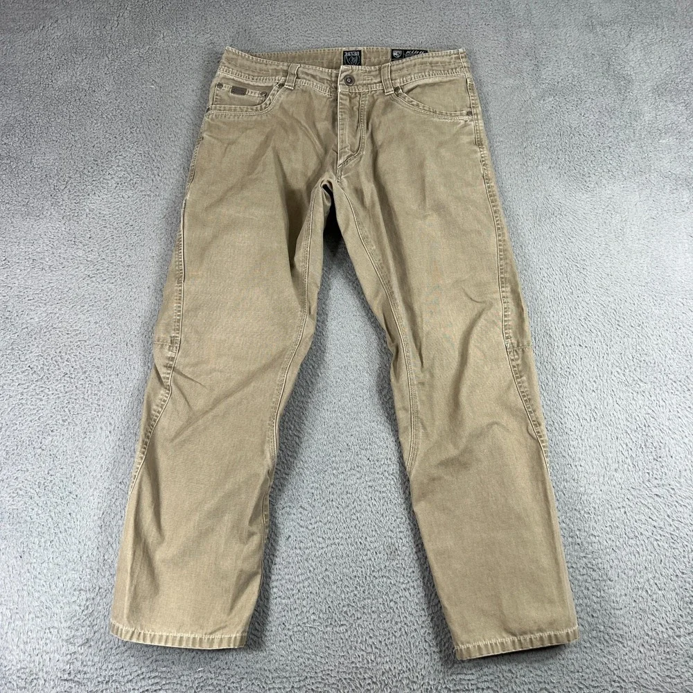 Kuhl KANVUS Jean 34x30 Outdoor Tan Cotton Vintage Patina Dye Distressed